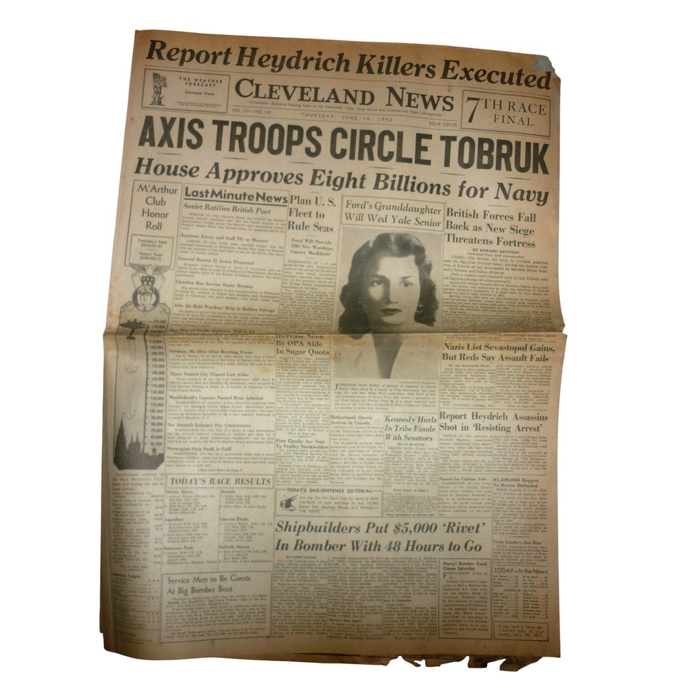 Vintage June 18 1942 Cleveland News Newspaper WWII Tobruk Heydrich Killers